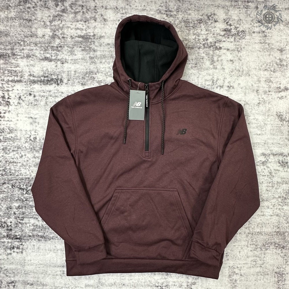 NWT New Balance Soft Touch Fleece Lined 1/4 Zip Hooded‎ Men's M Burgundy Maroon